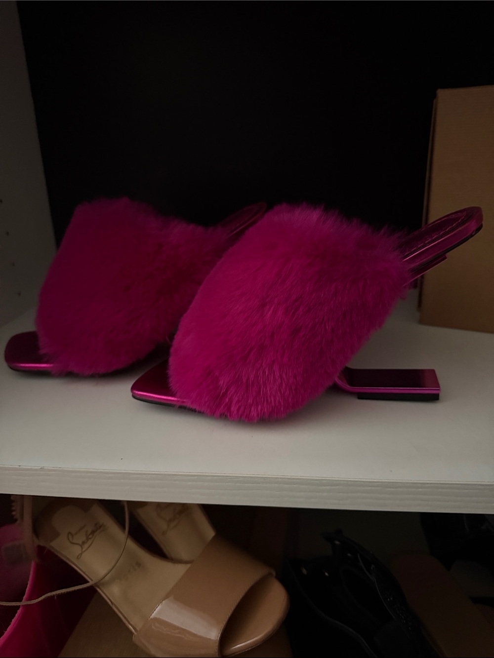 Fuchsia Faux-Fur Slingback Mules